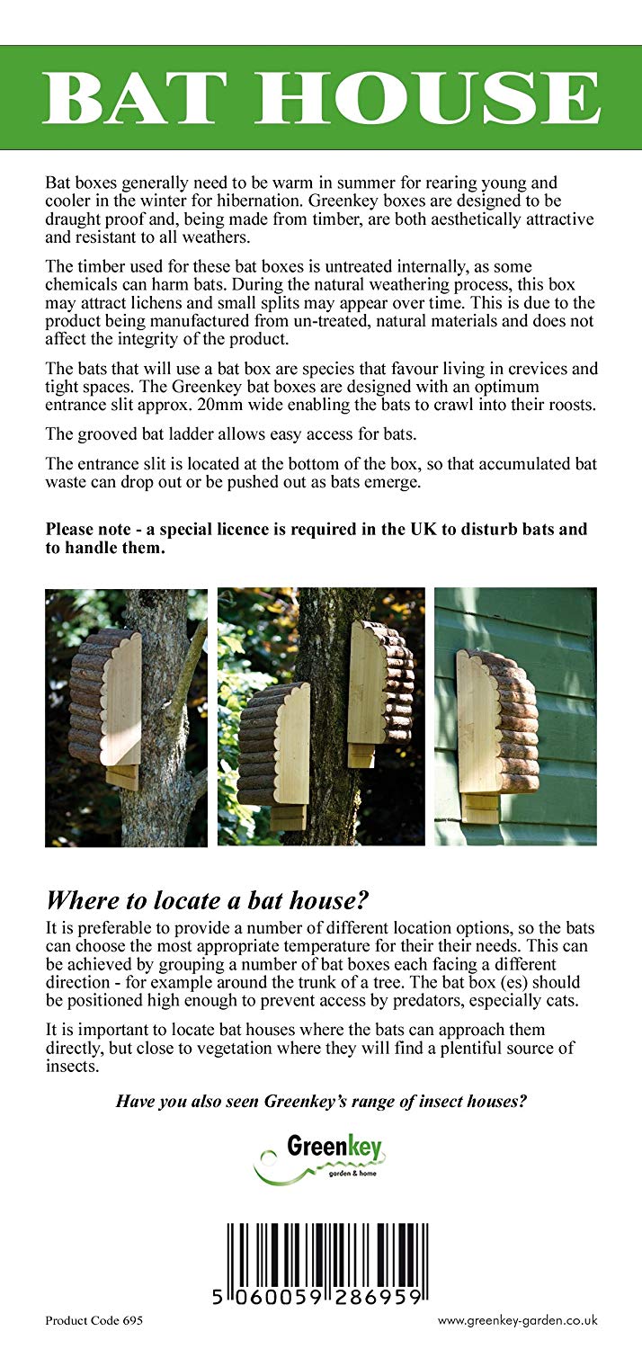 Greenkey 695 Medium Bat Box - Natural Wood, 27x14x8 cm - Image 3