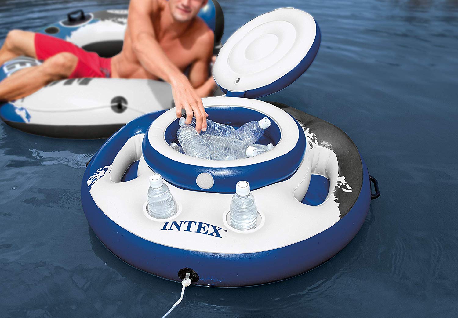 Intex Mega Chill cool box - inflatable swim ring - diameter 89 cm, blue, 9.8 x 25.5 x 23 cm - Image 2