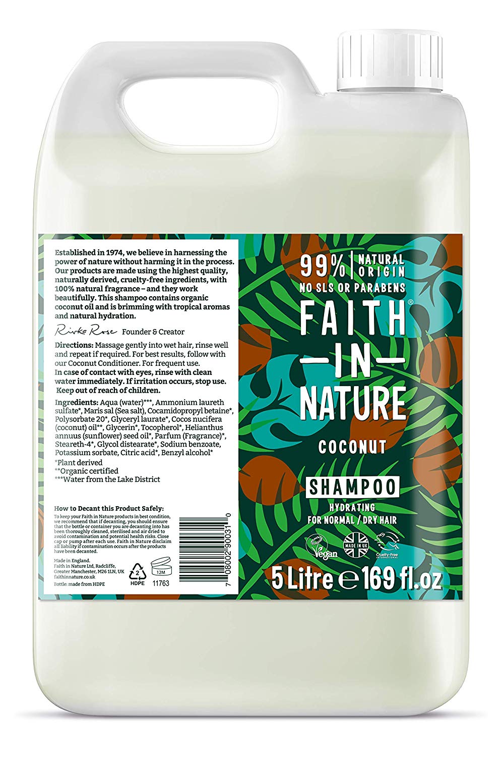 Faith In Nature Organic Coconut Shampoo, Hydrating for Dry Hair & Scalp, Vegan & Cruelty Free, No SLS, Silcones or Parabens