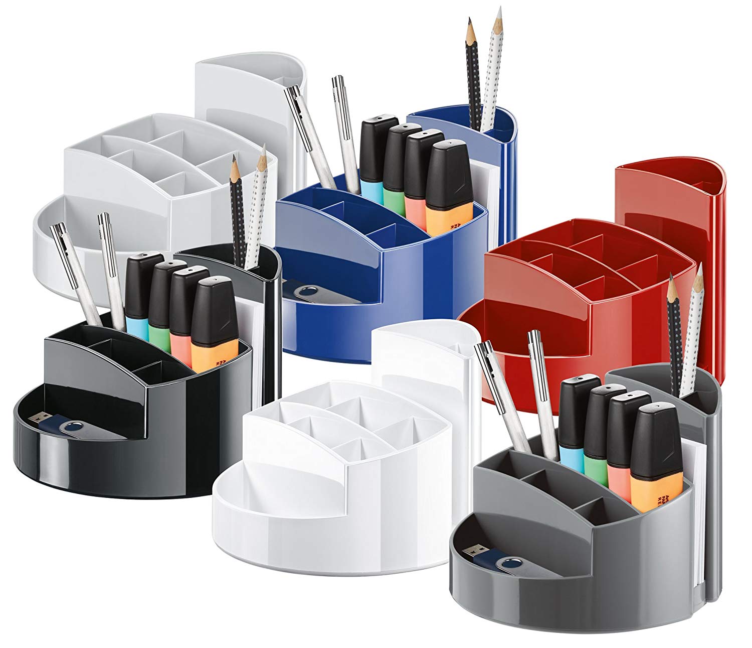 HAN 17460-11, RONDO Desk tidy. Elegant, glossy, premium quality with 9 compartments, light-grey, Light Grey, 140x140x109mm - Image 4