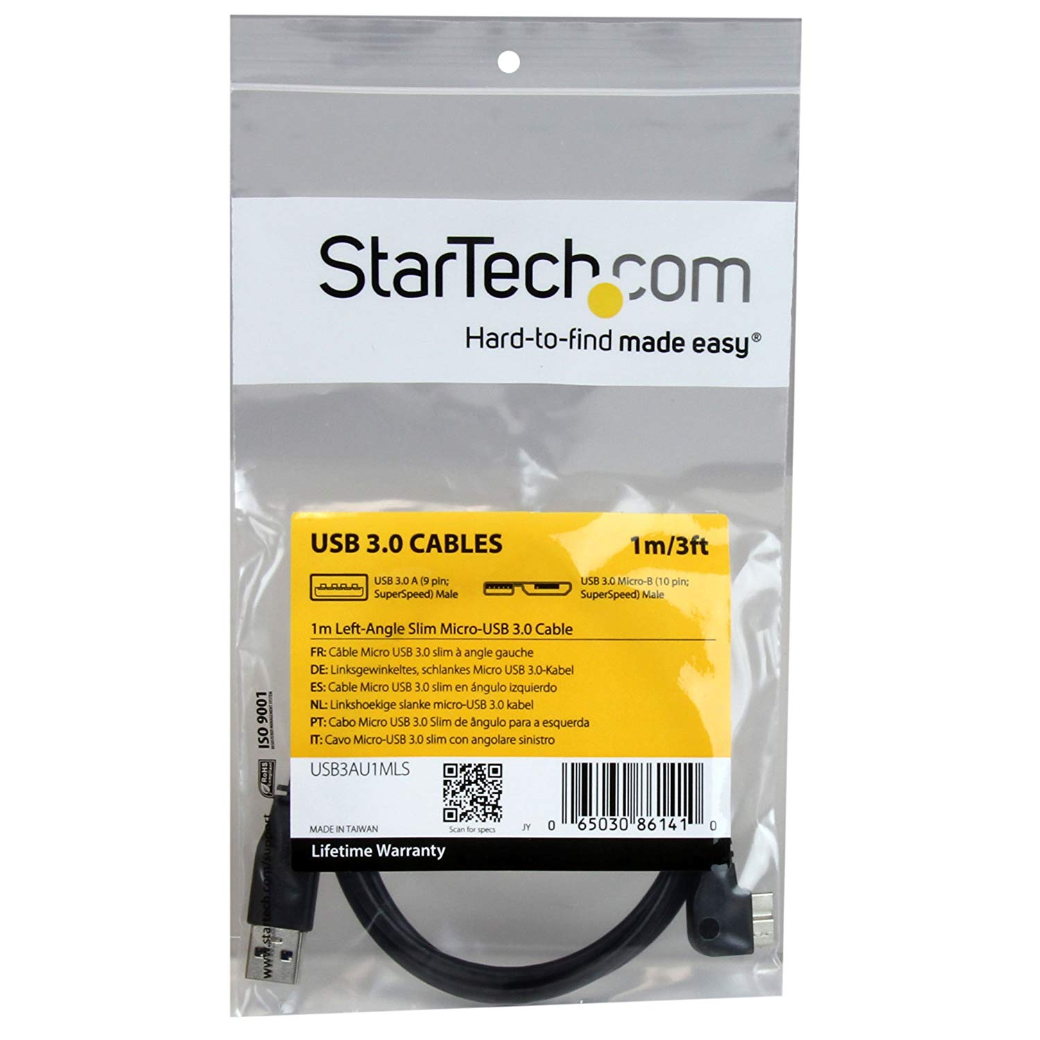 StarTech.com 1m 3 ft Slim Micro USB 3.0 Cable M/M, Left-Angle Micro-USB, USB 3.0 A to Micro B, Angled Micro USB - Image 4