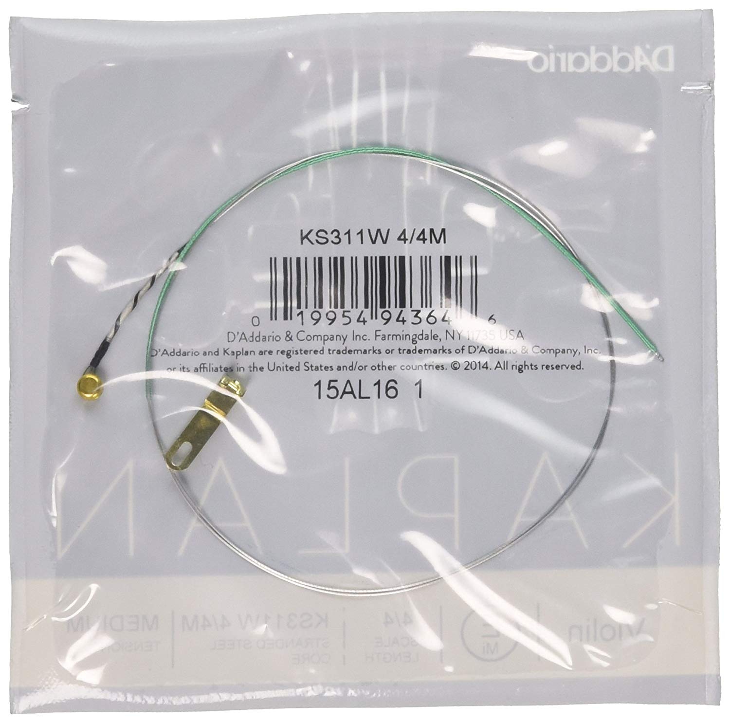 D’Addario Kaplan NonWhistling Violin Aluminum Wound E String, 4/4