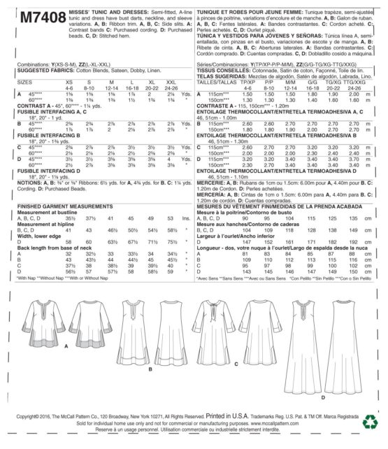 McCall's Patterns 7408 ZZ,Misses Tunic and Dresses,Sizes LRG-XXL, Tissue, Multi-Colour, 17x0.5x0.07 cm - Image 4