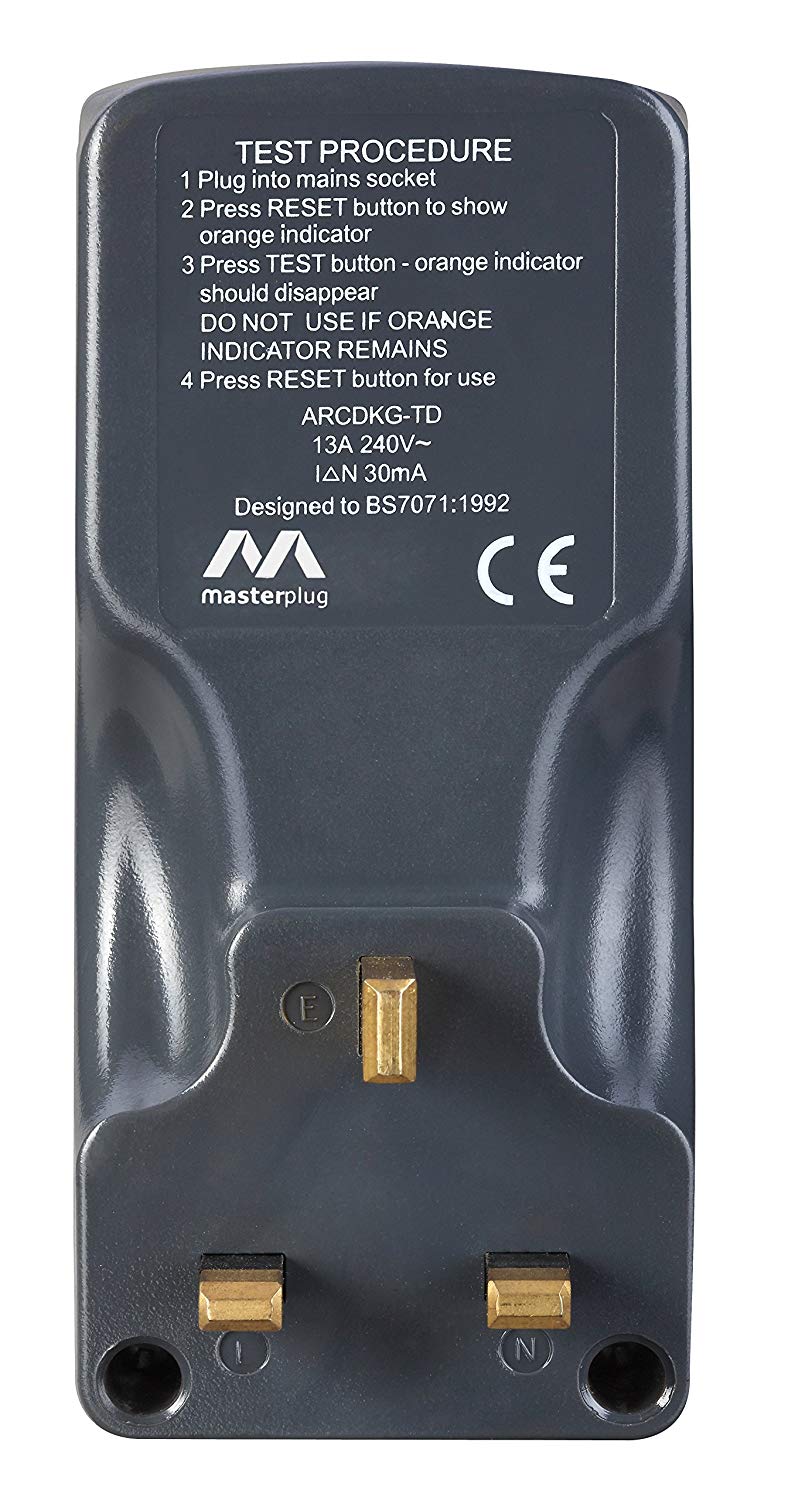 Masterplug Single Socket RCD Safety Adaptor, Black, Grey, 1 - Pack - Image 4