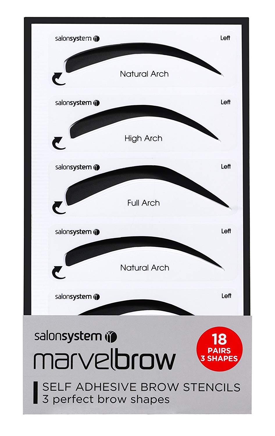 salonsystem Marvel Brow Self Adhesive Stencils - Pack of 18, Natural, 18 count (Pack of 1)