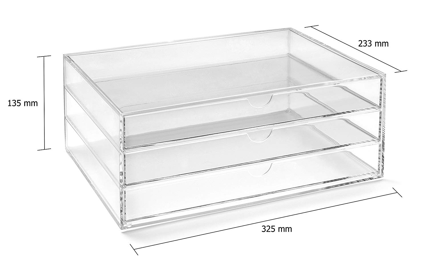 OSCO Landscape Clear Acrylic 3 Tier Paper Sorter, A4 Document Storage, Filing Drawers, Paperwork Organiser, Desk Tidy - Image 4