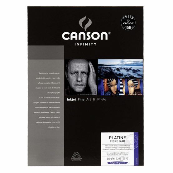 Canson Infinity Platine Fibre Rag 310gsm, Natural White Smooth Inkjet Paper, A3, Box of 25 Sheets