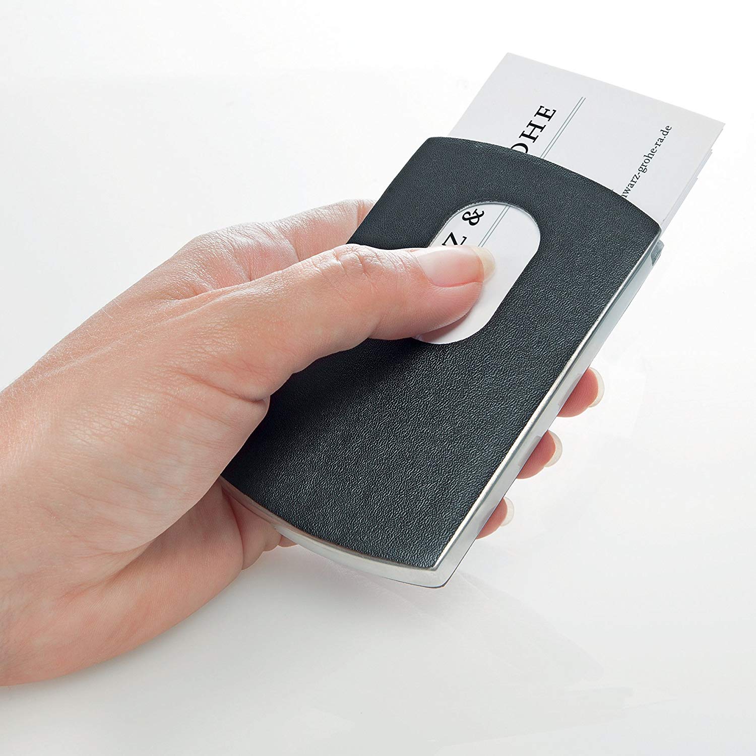 SIGEL VZ121 Business Card Case "Snap", leather look, Black/silver, for up to 12 cards (max. 91x57 mm), 60mm x 101mm x 13mm - Image 3