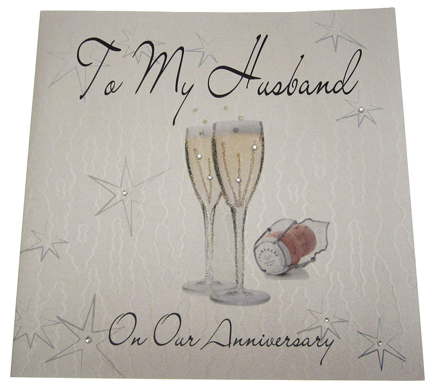 WHITE COTTON CARDS Handmade Card to My Husband On Our Anniversary, White, WB43,16cm x 16cm