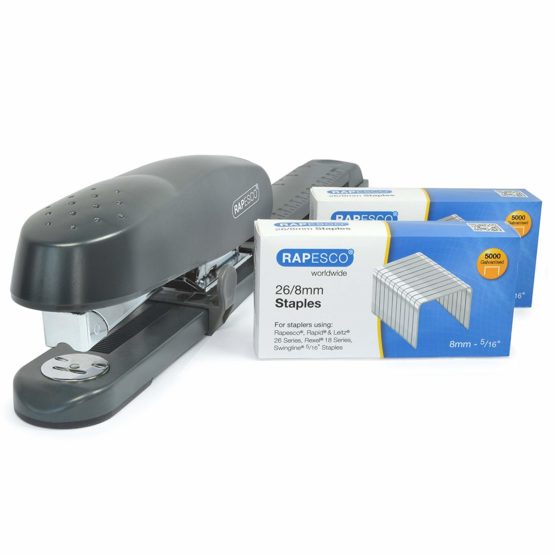 Rapesco 1281 790 Front Loading Long Arm Stapler with 10,000 26/8 mm Staples, 50 Sheet Capacity, Black