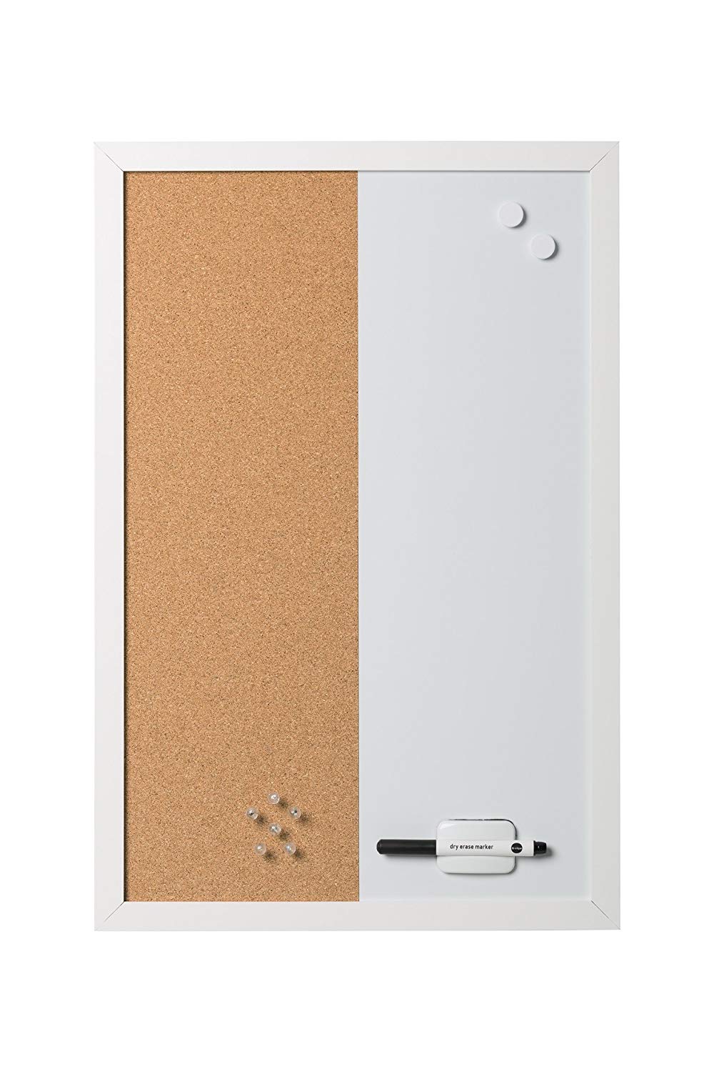 Bi-Office Combo Magnetic Whiteboard Magnetic Dry Wipe/Cork Memo Board Elements White MDF Frame, 60 x 40 cm - Image 3