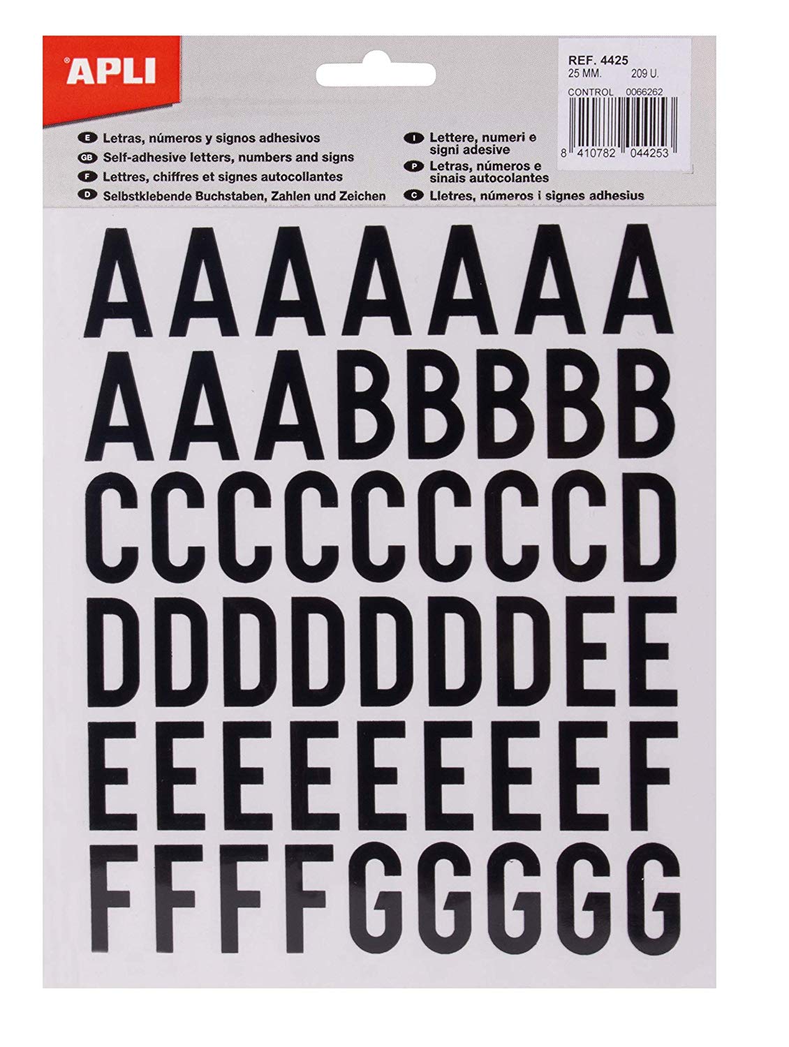 Apli 4425 - Stickers, Letters, Numbers, Signs, 25 mm, Black