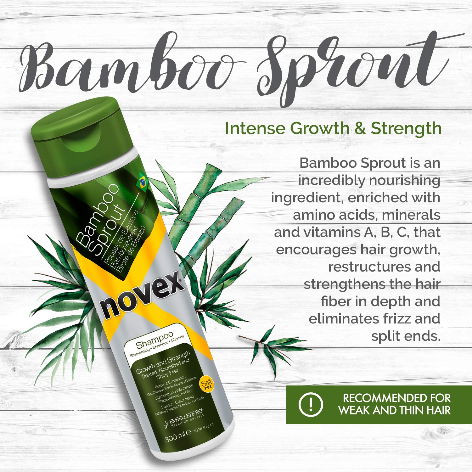 Novex Bamboo Sprout Shampoo, 300 ml, Black/White, 300 ml (Pack of 1) - Image 2