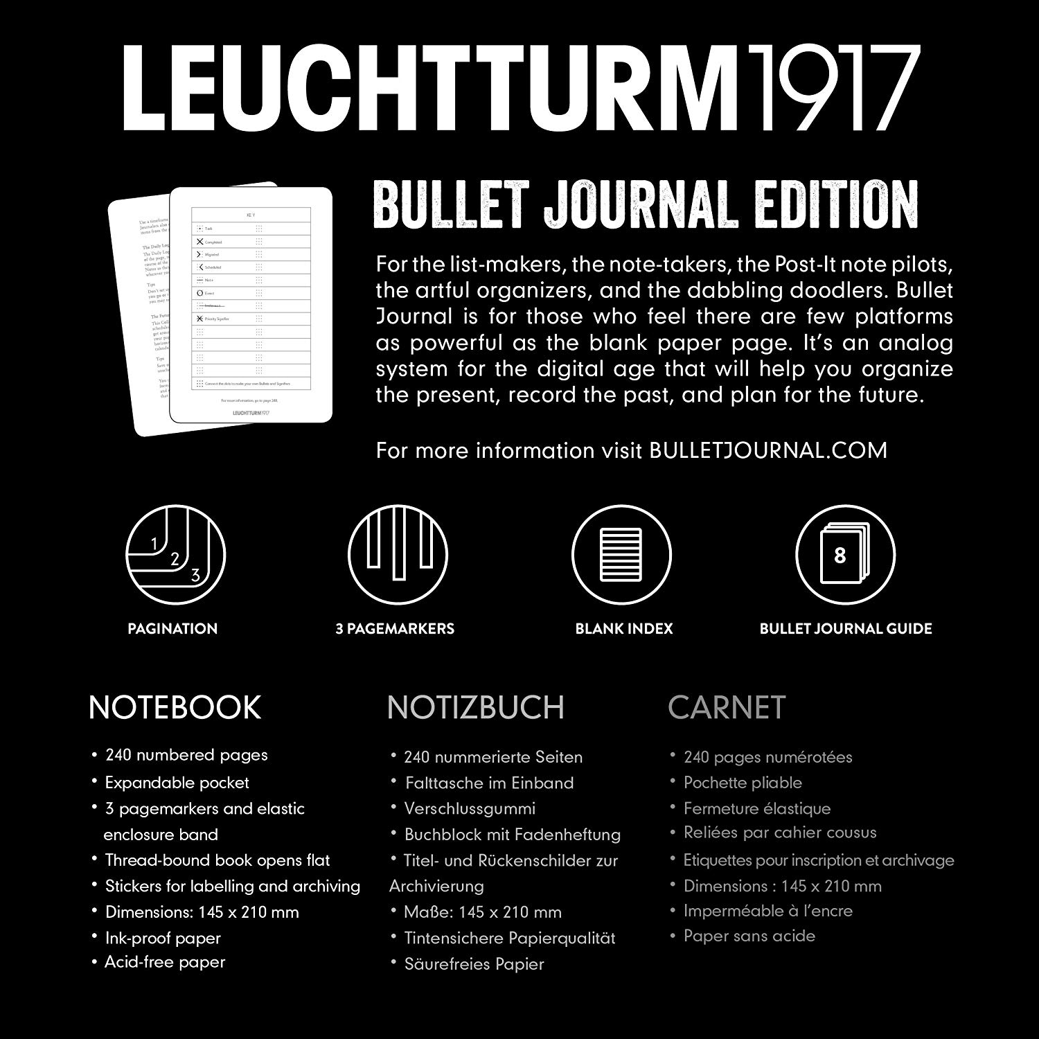 LEUCHTTURM1917 346703 Bullet Edition Journal Notebook Medium A5 240 Pages dotted Lines, Colour: Black - Image 2