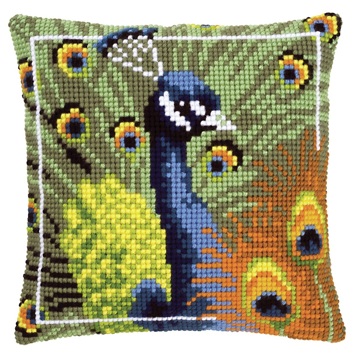 Vervaco Peacock Cross Stitch Cushion, Multi-Colour, Approx. 40 x 40 cm