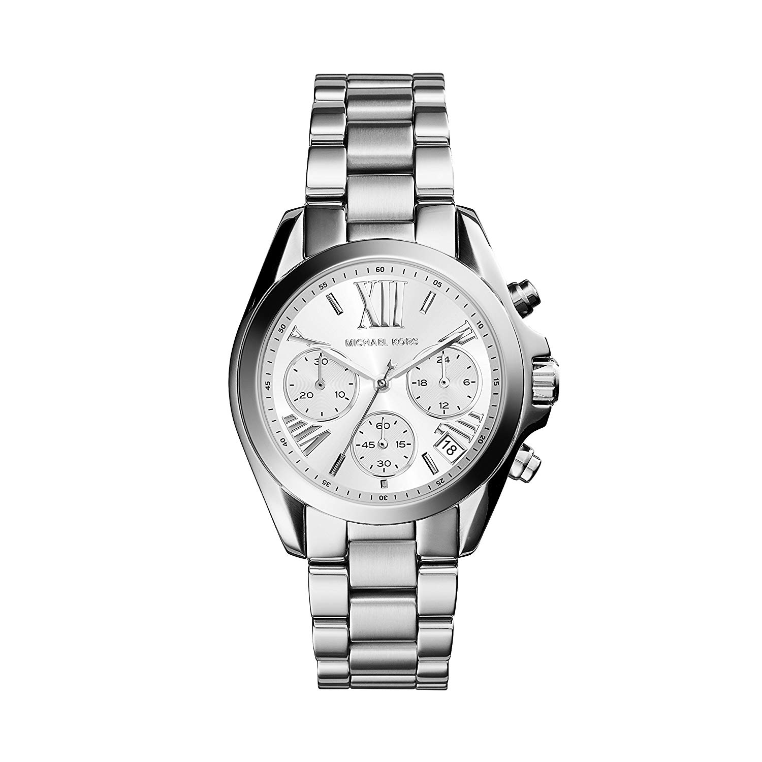Michael Kors Mini Bradshaw Womens Quartz Watch with Silver Dial and Silver Stainless Steel Bracelet MK6174