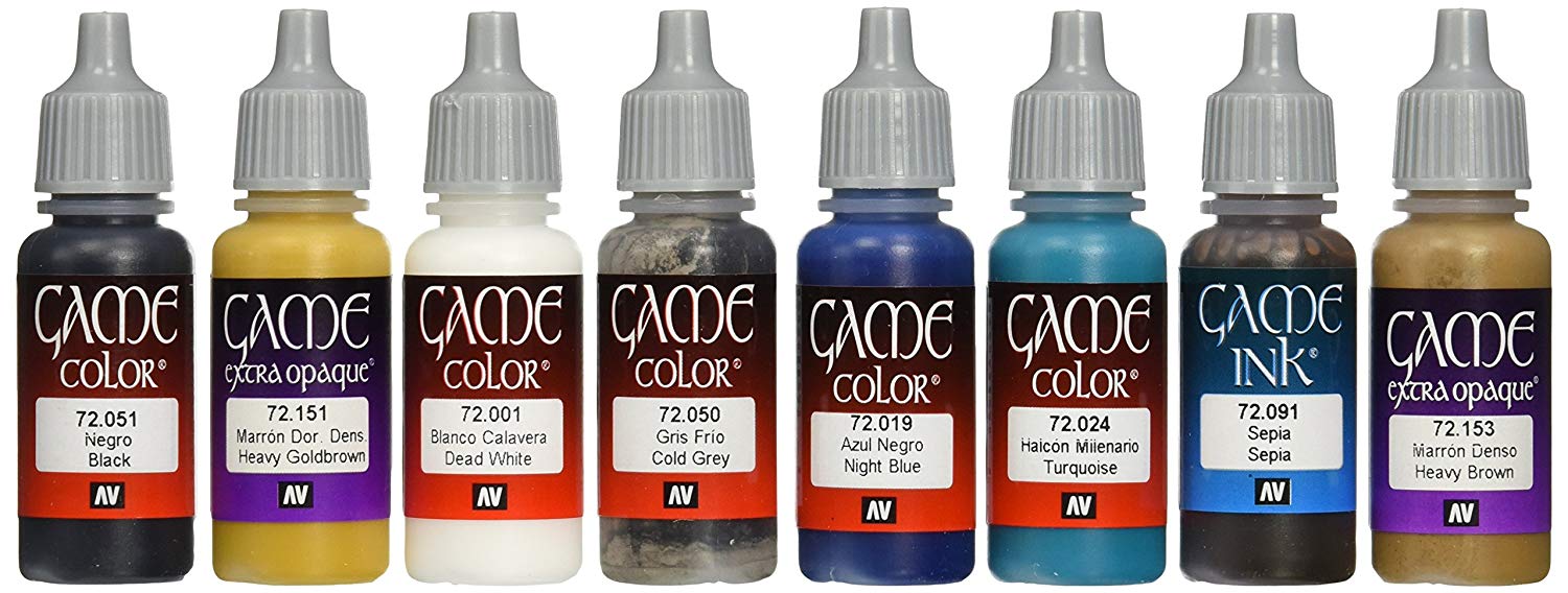 Vallejo Game Color Painting Set (Set of 8), Black/Blue/Brown/Grey/Turquoise/White, 17 ml (Pack of 8)