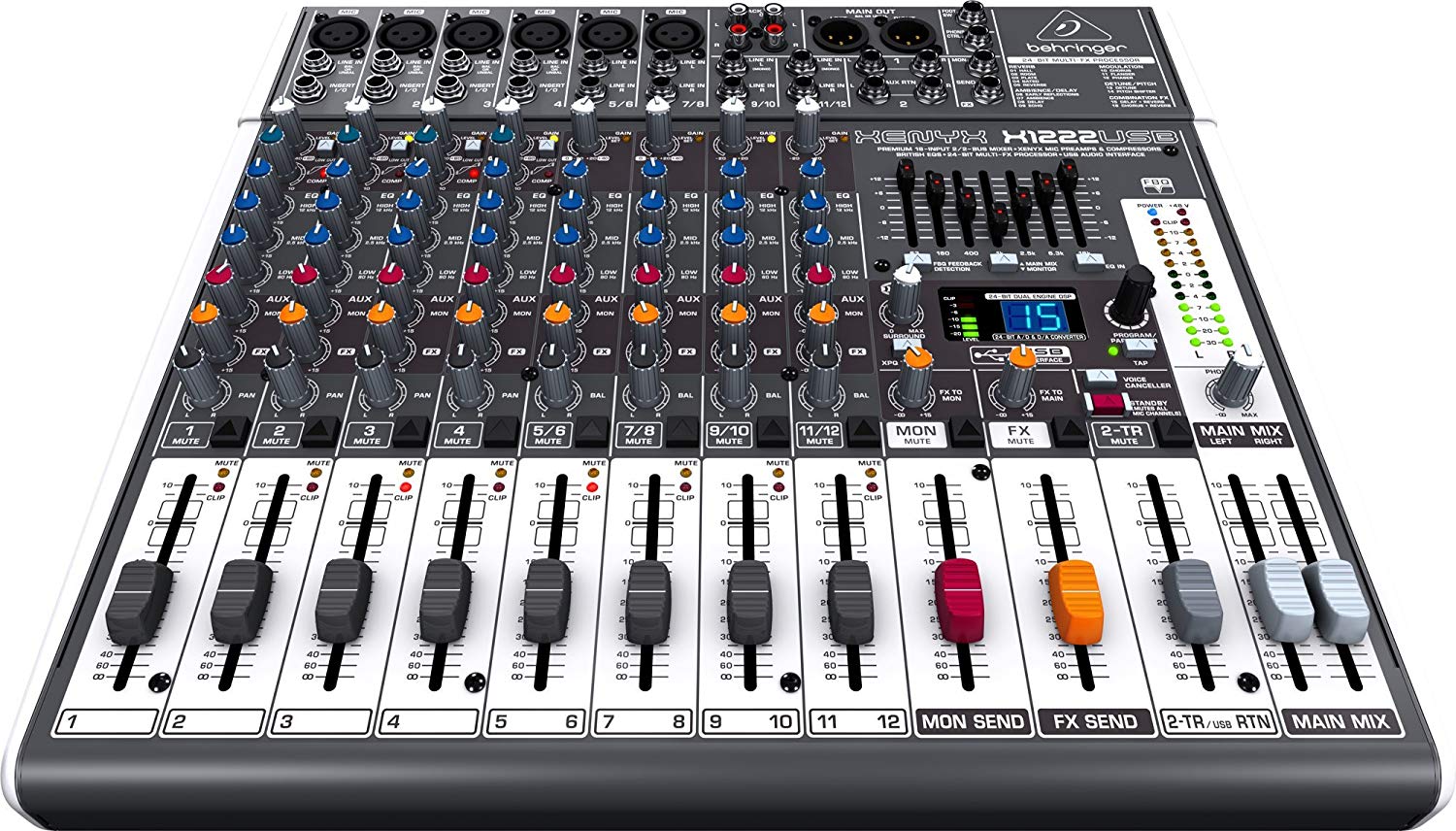 Behringer XENYX X1222USB Premium 16-Input 2/2-Bus Mixer with XENYX Mic Preamps and Compressors, British EQ - Image 2