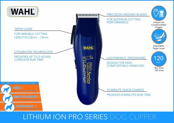 Wahl Dog Clippers, Pro Series Lithium Dog Grooming Kit, For Wiry, Smooth, Long, Silky and Short coats, Low Noise Cordless Pet Clippers, Pets At Home, Ergonomic and Light - Image 2