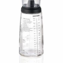 Leifheit Salad Dressing Shaker, 5 Imprinted Recipes, Glass Bottle, Non-Drip Spout, Dishwasher Safe, Black Transparent, 300 ml Measuring, Salad Dressing Pots, dressing maker