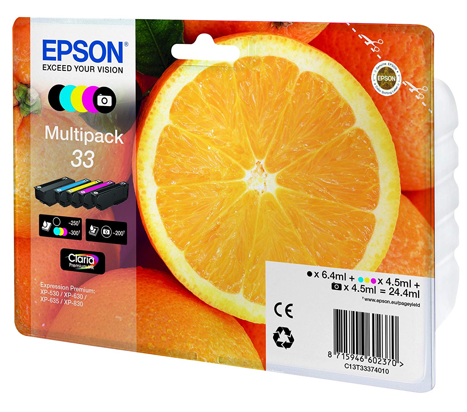 Epson Multipack 33 Non-Tagged Inkjet Cartridges CMYKPhK (Pack of 5), Cyan, 24.4 ml - Image 2