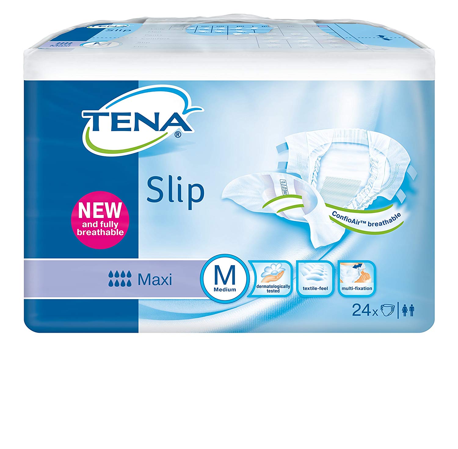 Tena Slip All-in-One Pads Maxi Medium with ConfioAir - Pack of 24 (Eligible for VAT relief in the UK), Beige, Maxi Medium - 3270ml