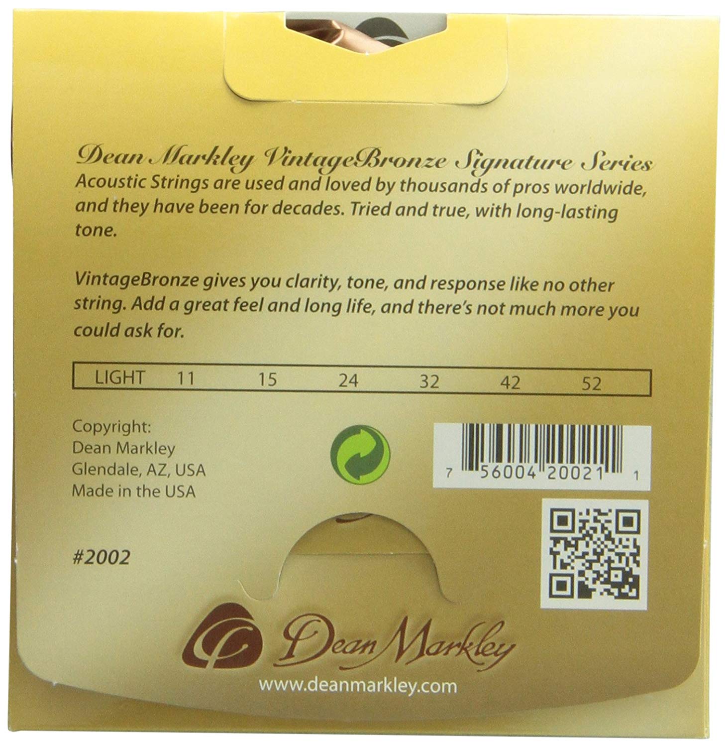 Dean Markley 2002A 11-46 Vintage Bronze LT Acoustic Guitar Strings, yellow, Light - Image 2