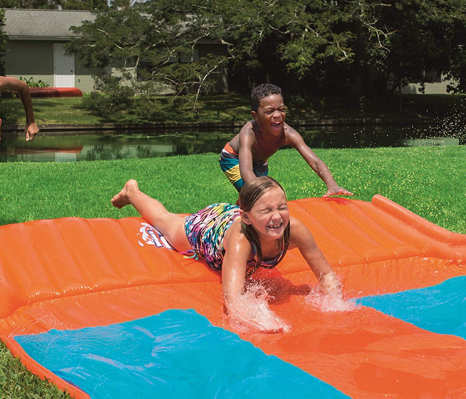 Bestway H20GO. Triple Lane Water Slide, 18 ft Inflatable Slip and Slide with Built-In Sprinklers, Blue & Orange, M - Image 4
