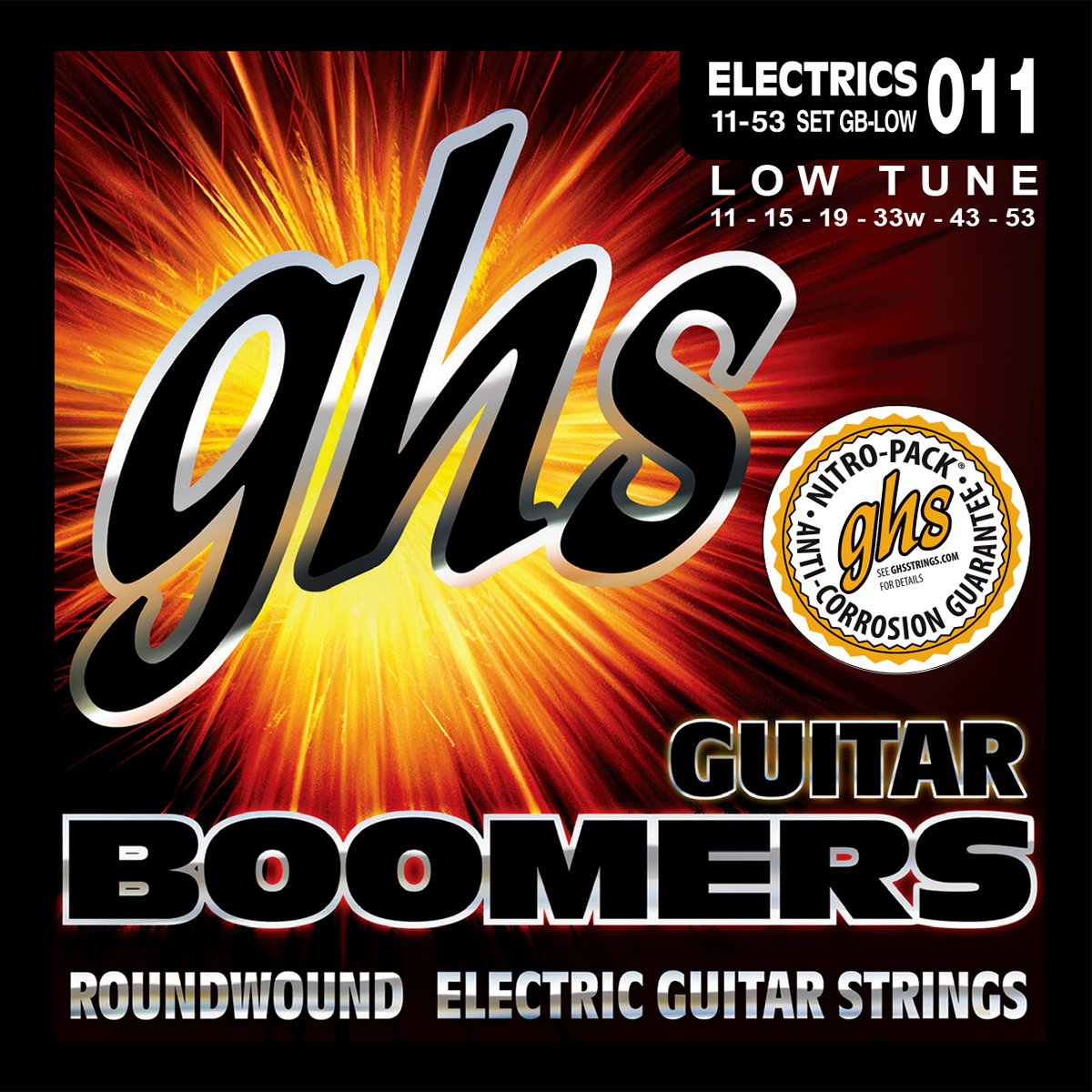 GHS BOOMERS LOW TUNE String Set For Electric Guitar - GB-LOW - Low Tuned - 011/015/019/033/043/053, gold, Pack of 1