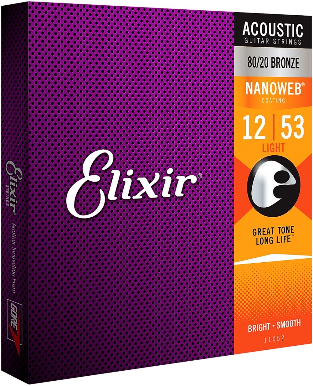 Elixir 11052 Strings 80/20 Bronze Acoustic Guitar Strings w NANOWEB Coating, Light (.012-.053), 1 Pack, Light (12-53)