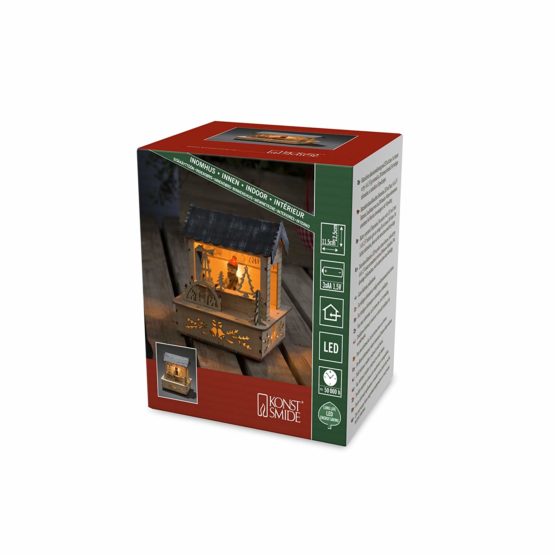 Konstsmide LED Wooden Market Stall “Christmas Shop” with Grey Roof Christmas Light/Indoor Use (IP20)/3 Warm White Diodes/Battery Operated: 3 x AA 1.5V (excl.), Natural, 2823-100
