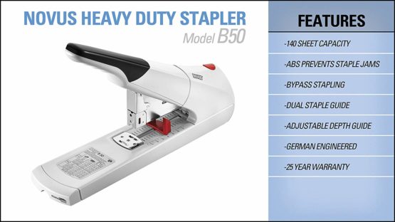 Novus B 50 Heavy Duty Stapler (Capacity of 140 Sheets, with Variable Insertion Depth up to 75 mm) Light Grey - Image 4