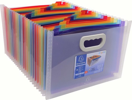 Exacompta Ref - 55198E Crystal Multipart Expanding Case, 33x23.5x25cm Ideal for A4 Size Documents, 24 Tabbed Sections and Holds up to 800 Sheets, PP with Brightly Coloured Dividers - Image 3
