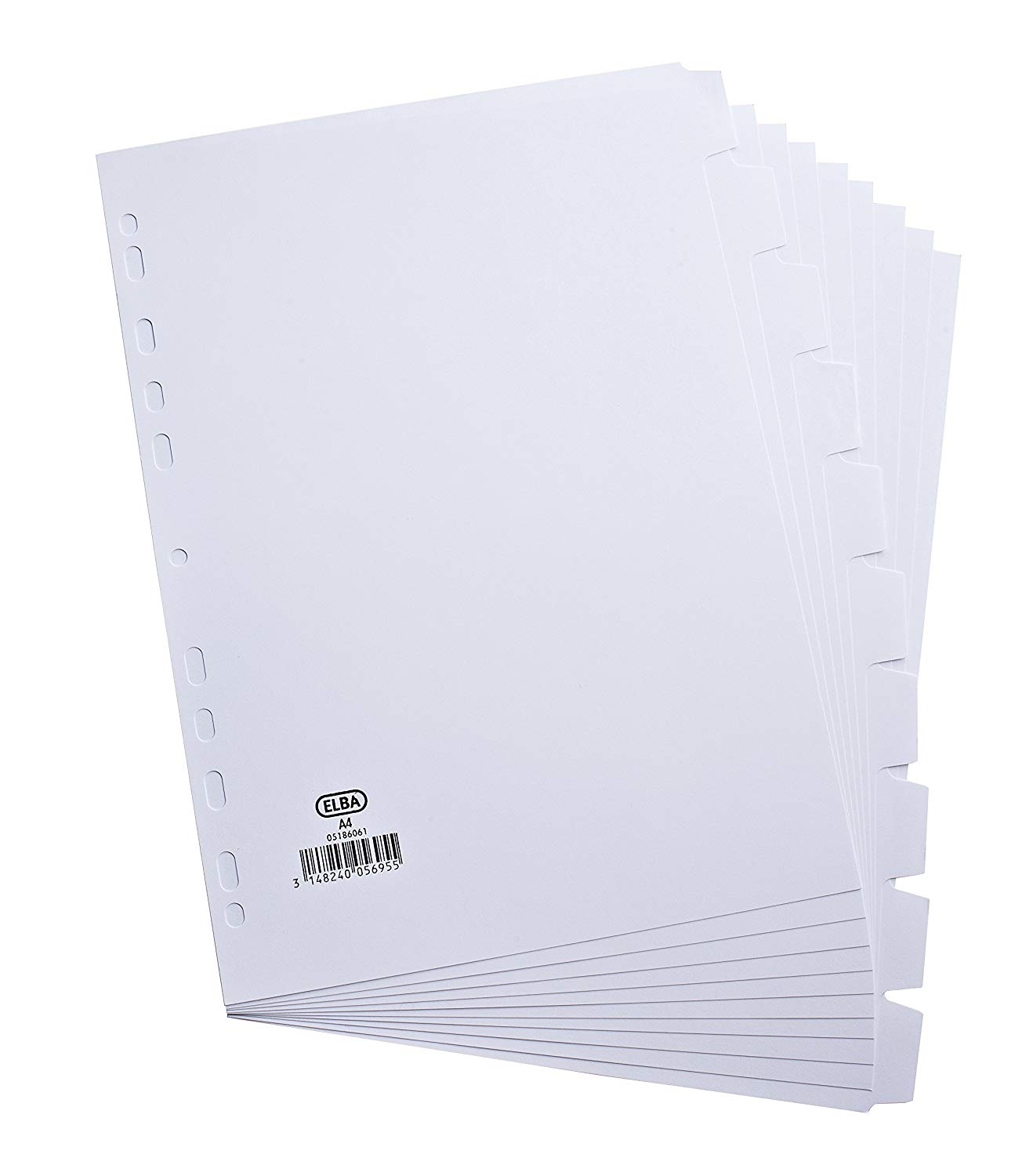 Elba A4 10-Part Card Divider - Manila White, Multi-Punched, 160gsm, 10 Part