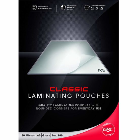 GBC A5 2x80 Micron Gloss Laminating Pouches, Pack of 100, IB575037