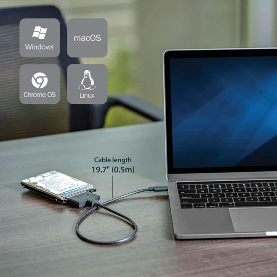 StarTech USB C to SATA Adapter - External Hard Drive Connector for 2.5'' SATA Drives - SATA SSD / HDD to USB C Cable (USB31CSAT3CB) - Image 3