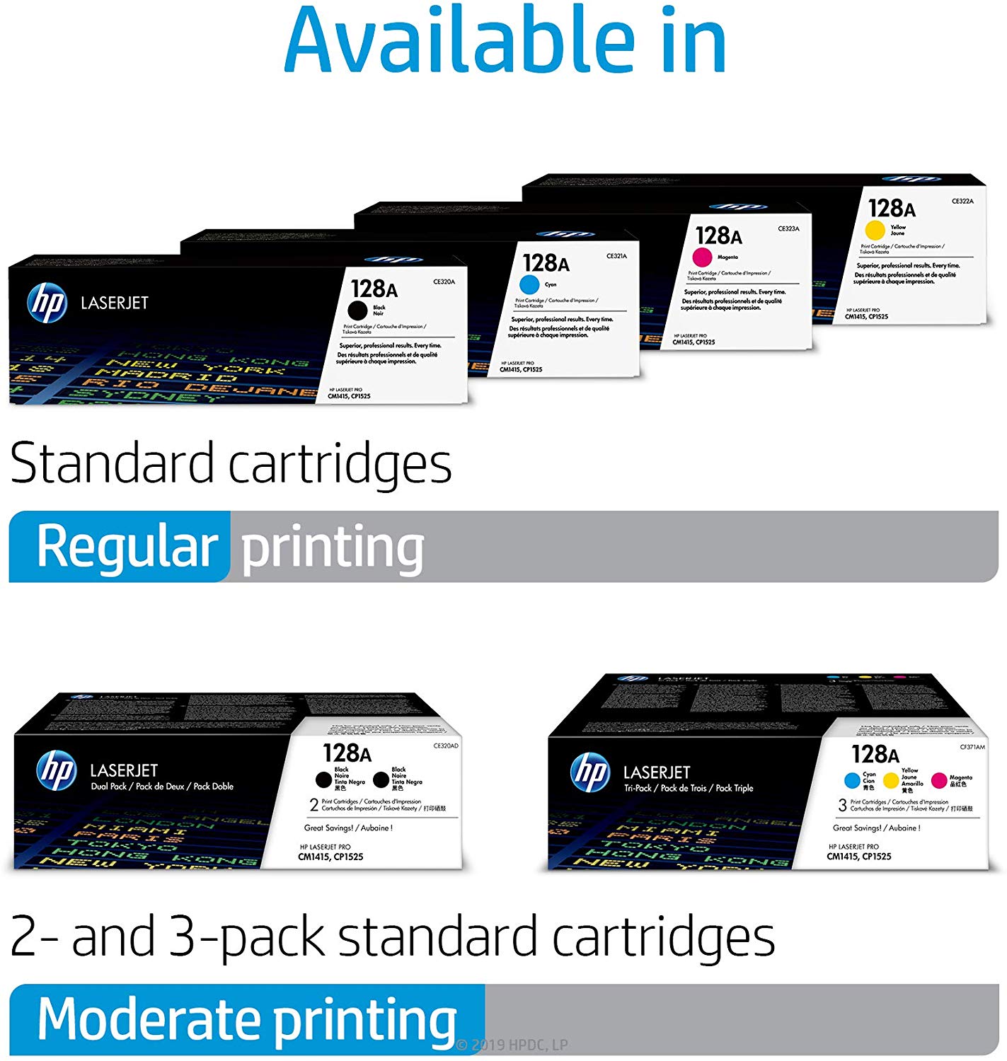 HP CF371AM 128A Original LaserJet Toner Cartridges, Cyan/Magenta/Yellow, Multipack, Cyan, Magenta and Yellow - Image 2