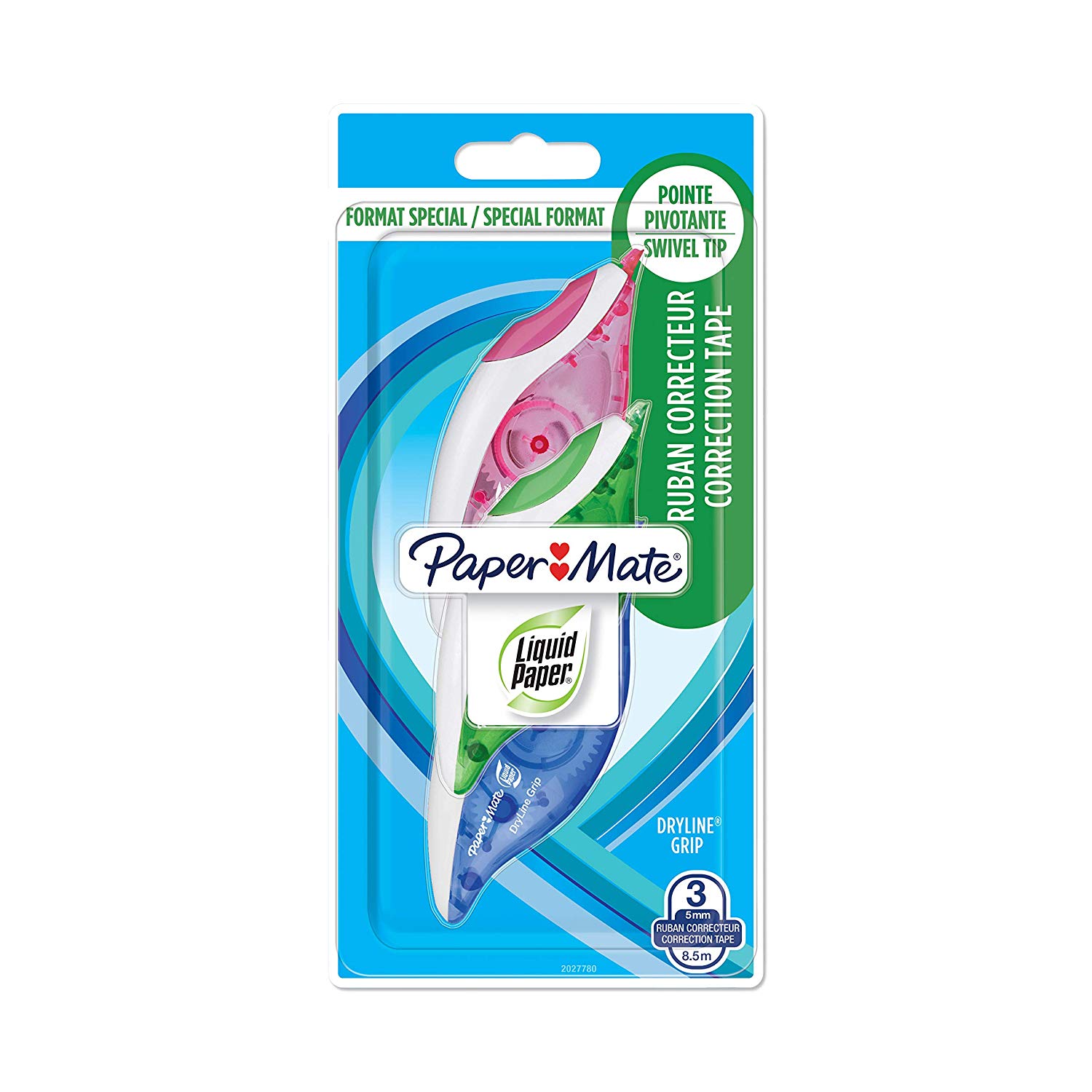 Paper Mate Liquid Paper DryLine Grip Correction Tape, Assorted, Pack of 4