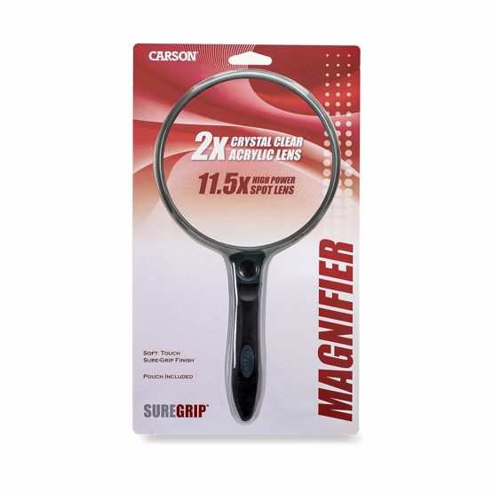 Carson SG-14 2x SureGrip Acrylic Soft Grip Handheld Magnifying Glass with 10x Spot Lens, 12.7cm - Image 2