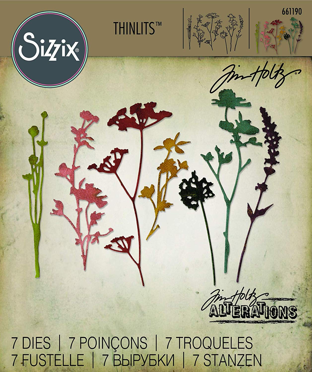 Sizzi Sizzix Thinlits Dies by Tim Holtz-Wildflowers, Other, Multi-Colour, 0.38x13.97x19.05 cm, 1-7/8x3 inches to 2-1/2x4-7/8 inches - Image 3