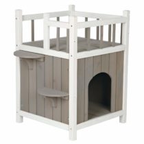Trixie natura Cat's Home mit Balkon, 45 × 65 × 45 cm, grau/weiß