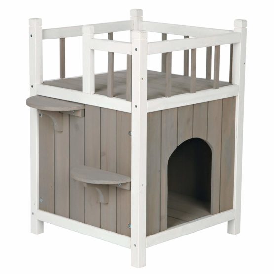 Trixie natura Cat's Home mit Balkon, 45 × 65 × 45 cm, grau/weiß
