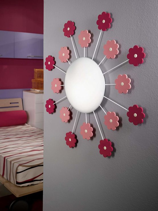 EGLO Viki 1 Ceiling Light, 1-Flame Wall Light For Children'S Room, Steel Ceiling Light, Colour : Pink, Glass : White Satined, Socket : E27 - Image 2