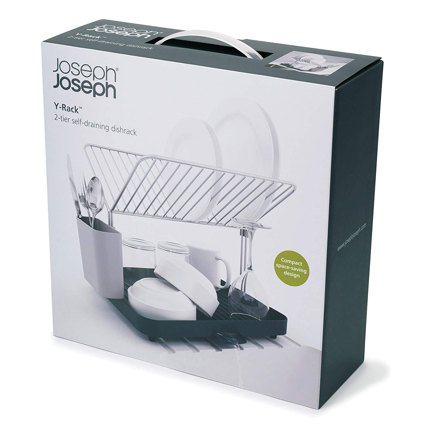 Joseph Joseph Y-Rack - Space saving 2 Tier Dish Drainer Rack with self-draining utensil pot and spout, Grey - Image 3