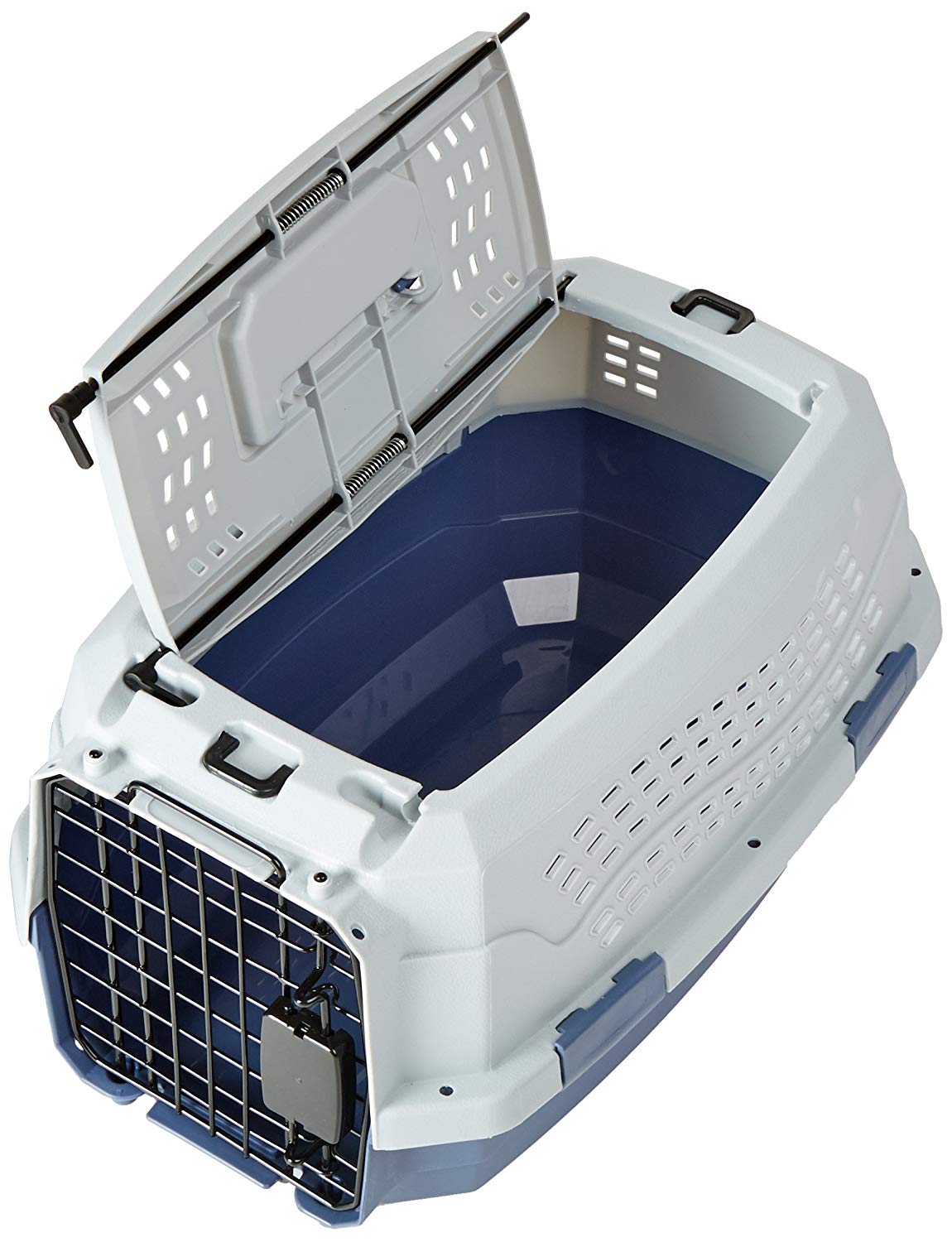 Amazon Basics Hard-Sided Cat Carrier, Two-Door Top-Load Pet Dog/Cat Travel Box Carrier, Blue, 48.3 L x 32 B x 25.4 H cm - Image 2
