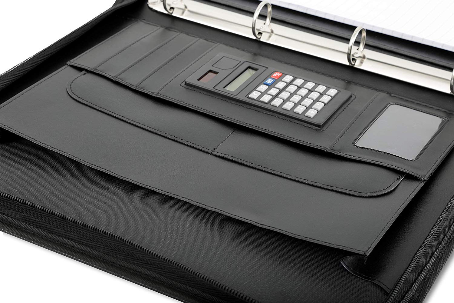 Arpan A4 Conference Folder with Handle Ringbinder Folio with Zipper Soft Padded Cover - Black - Image 2