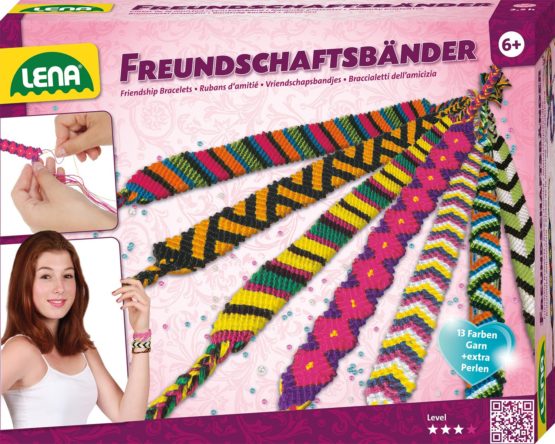 Lena 42689 Craft Friendship 13 Colours and Many Threading Beads, Knotting Children from 6 Years, Jewellery Set with Instructions for braiding Wristbands