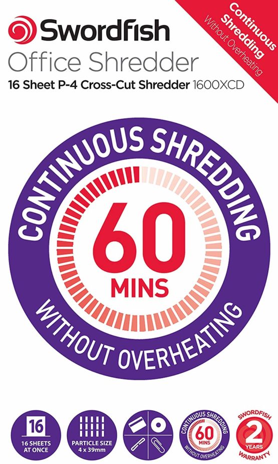Swordfish 1600XCD Continuous Shredding 16 Sheet P-4 Cross Cut Paper/Document Shredder [40244] - Image 3