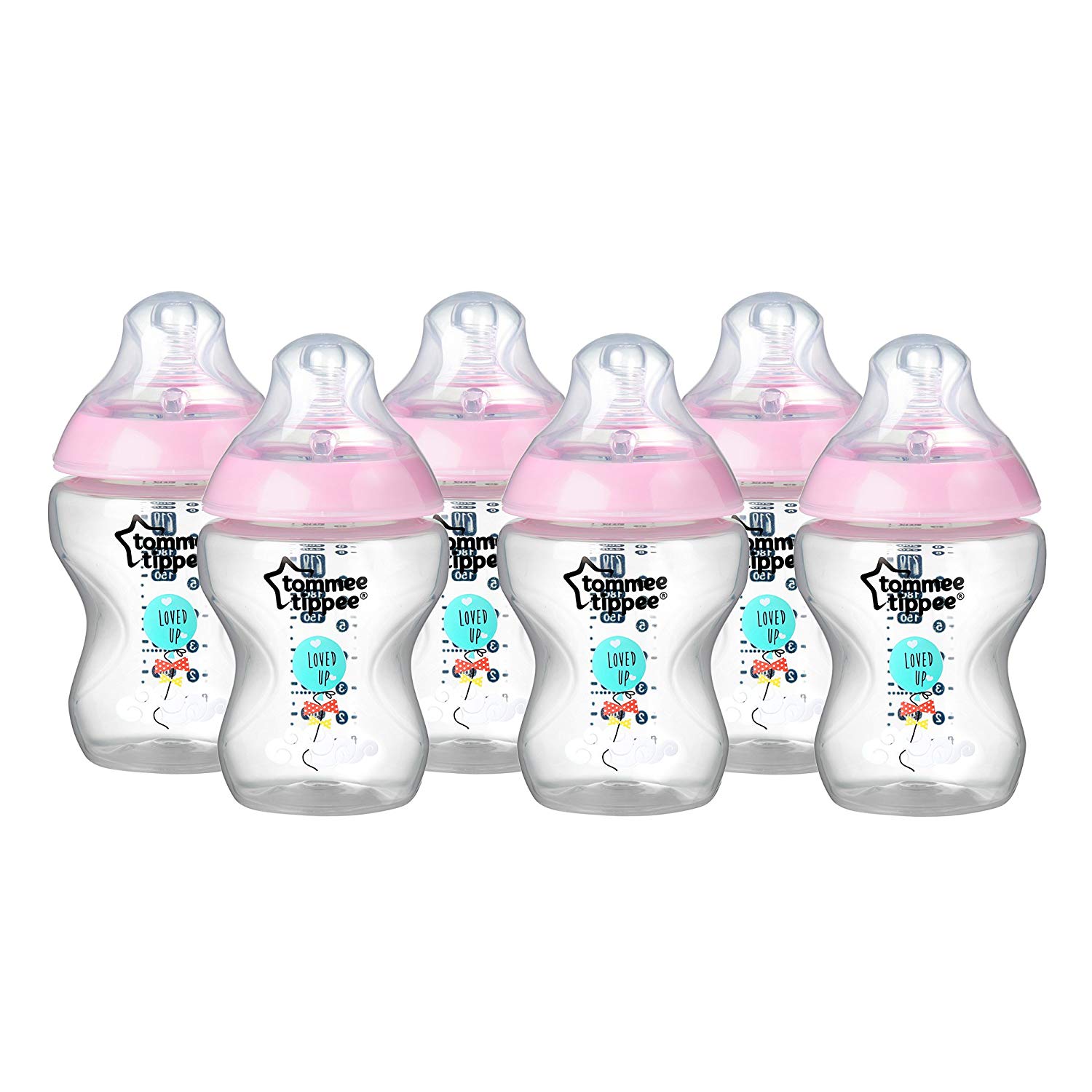 6x Tommee Tippee Closer Nature Baby Feeding Bottle 260ml Decorated 