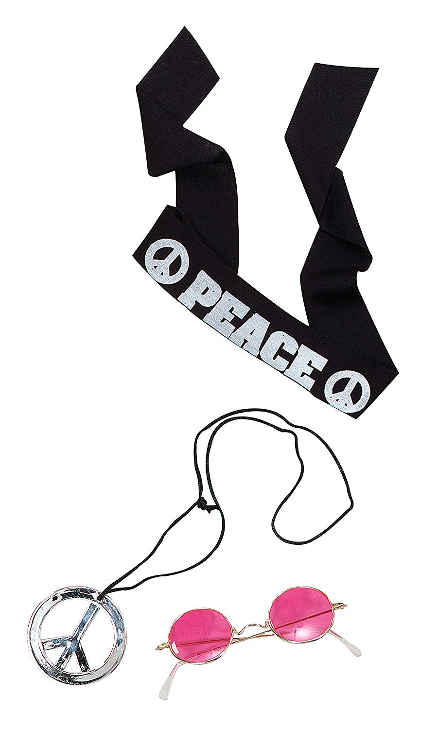 John Lennon Fancy Dress Costume Kit Hippy Hippie Headband Glasses Necklace Retro Halloween, Multicoloured